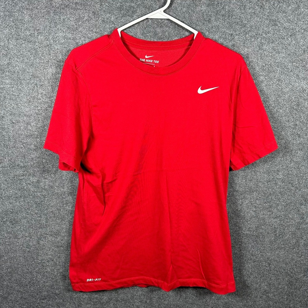 Nike Dri-FIT Mens Red Short Sleeve Athletic Training T-Shirt Swoosh Logo Large - Picture 2 of 9